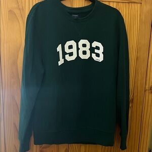 J. Crew Dark Green Crewneck Sweater with 1983 Design